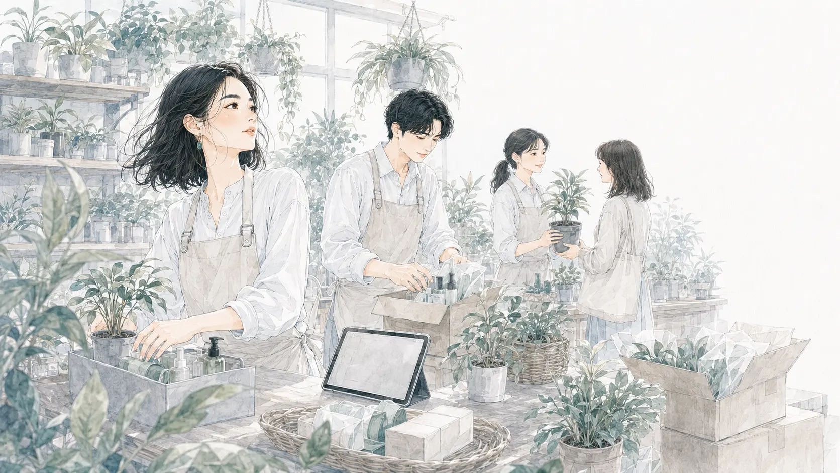 店舗とオンライン双方の需要を捉え、植物とケア商品を新しい顧客へ届ける植物店のチーム